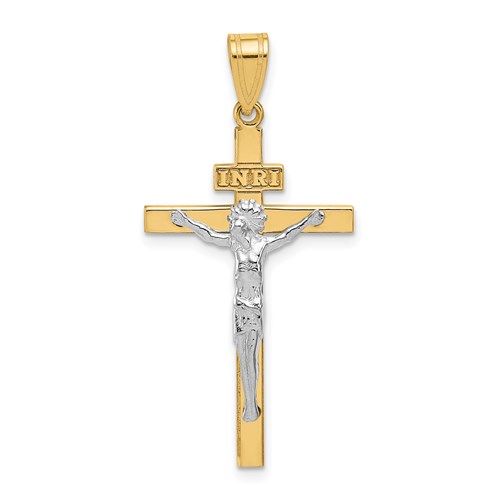14k Two-tone Gold Polished INRI Crucifix Pendant 1.25in