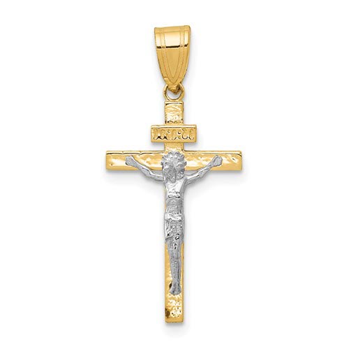 14k Two-tone Gold INRI Crucifix Pendant 7/8in