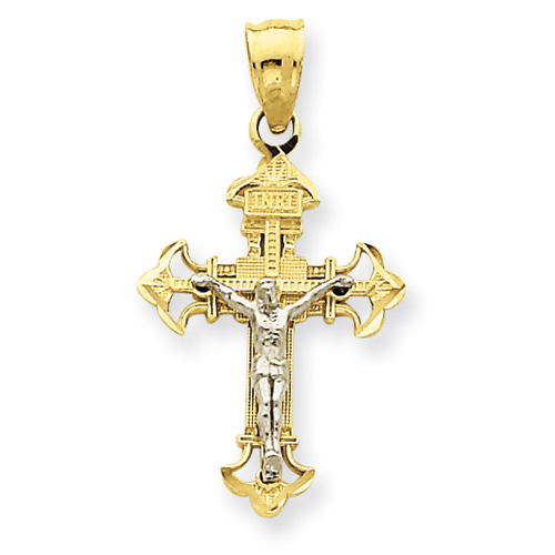 14k Two-tone Gold 3/4in INRI Crucifix with Cut-out Ends