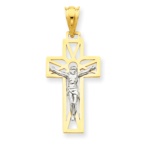 14kt Two-tone Gold 7/8in Cut-out Crucifix Pendant