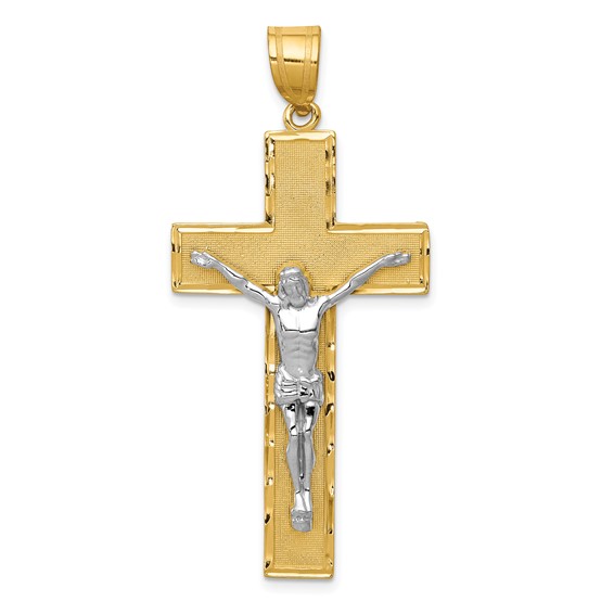 14k Two-tone Gold Diamond-cut Crucifix Pendant 1 5/8in