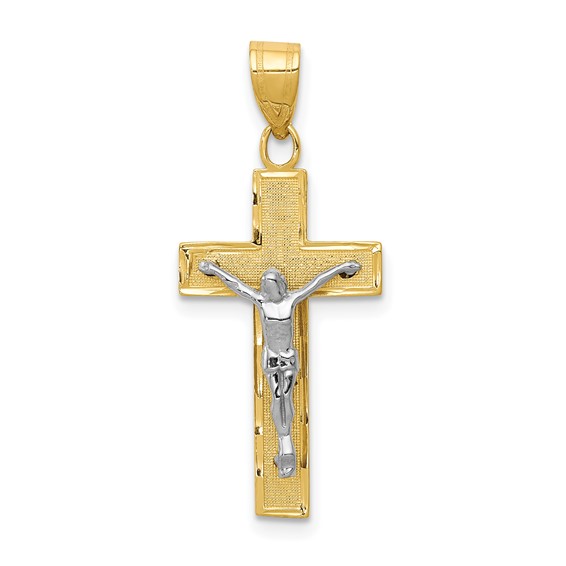 14k Two-tone Gold Diamond Cut Crucifix 7/8in