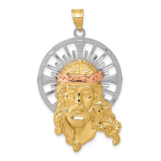 14kt Tri-Color Gold Diamond Cut Jesus Christ Pendant 1.5in