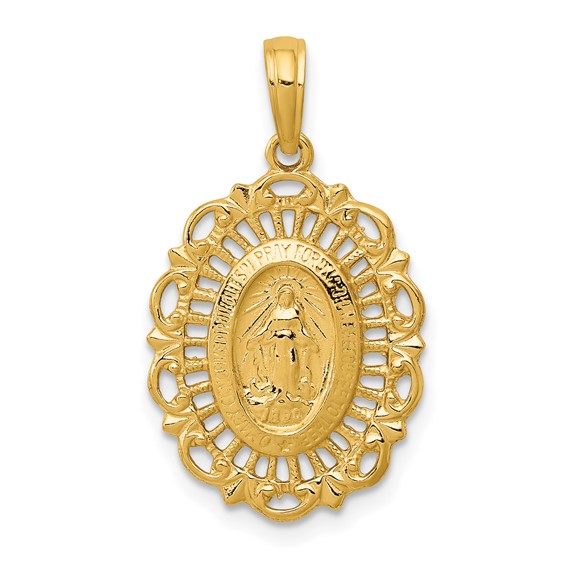14kt Yellow Gold Fancy Oval Miraculous Medal Pendant 3/4in