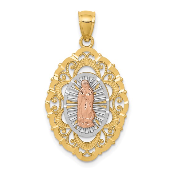 14kt Tri-color Gold 1in Our Lady of Guadalupe Pendant