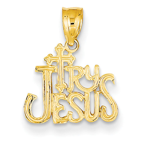 14k Yellow Gold Try Jesus Charm 7/16in