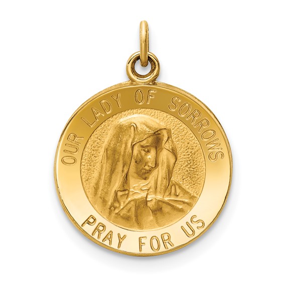 14k Yellow Gold Our Lady of Sorrows Medal Charm 9/16in