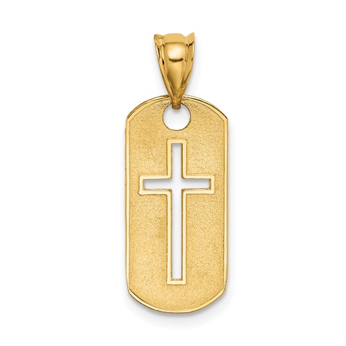 14k Yellow Gold Polished Dog Tag Cross Cut-out Pendant 3/4in