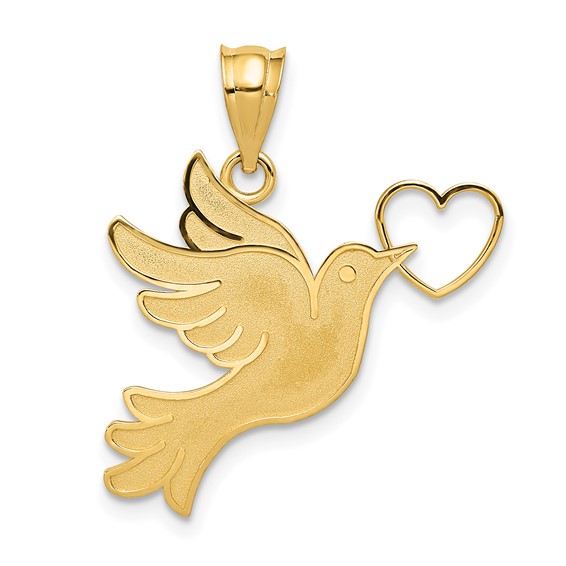 14k Yellow Gold Dove with Heart Pendant