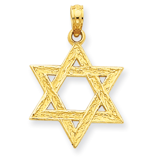 14k Yellow Gold 3/4in Textured Star of David Pendant