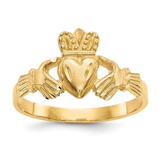 14kt Yellow Gold Satin Claddagh Ring