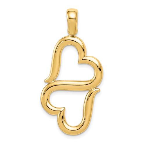 14k Yellow Gold Stacked Joined Hearts Pendant 1.25in