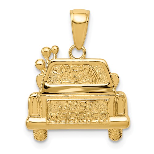14k Yellow Gold Just Married Car Pendant 1/2in