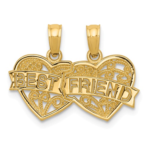 14k Yellow Gold Best Friend Break-apart Double Hearts Pendant