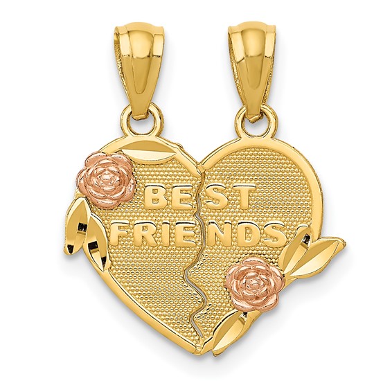 14kt Two-tone Gold 1/2in Best Friends Break Apart Floral Pendant