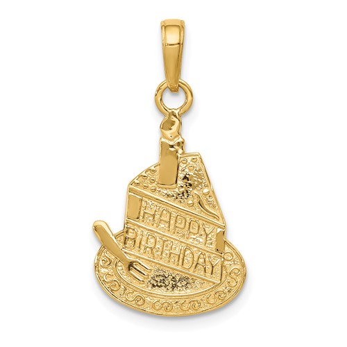 14k Yellow Gold Slice Of Cake Happy Birthday Pendant