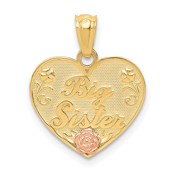 14kt Two-tone Gold Big Sister Heart Flower Pendant