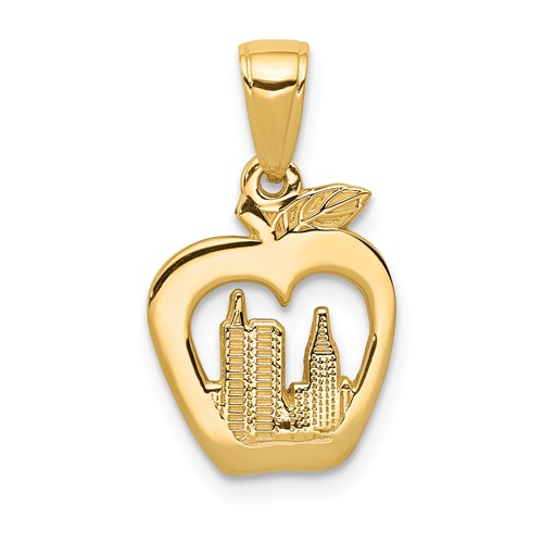 14k Yellow Gold New York Skyline In Apple Pendant 1/2in