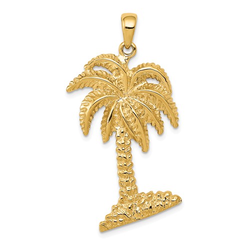 14k Yellow Gold Palm Tree Pendant 1.5in