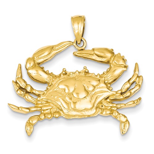 14k Yellow Gold Large Blue Crab Pendant