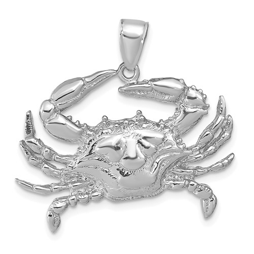 14k White Gold Large Blue Crab Pendant
