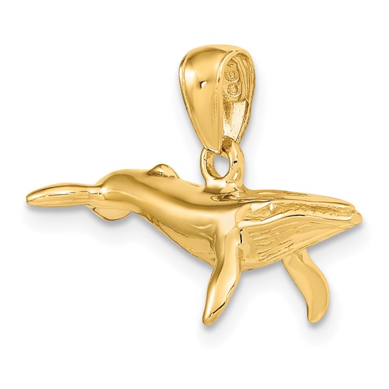 14k Yellow Gold 3-D Humpback Whale Pendant