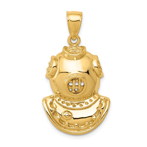 14k Yellow Gold Divers Helmet Pendant 1in