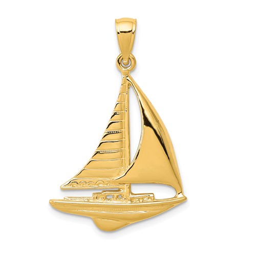 14k Yellow Gold Sailboat Pendant 1in