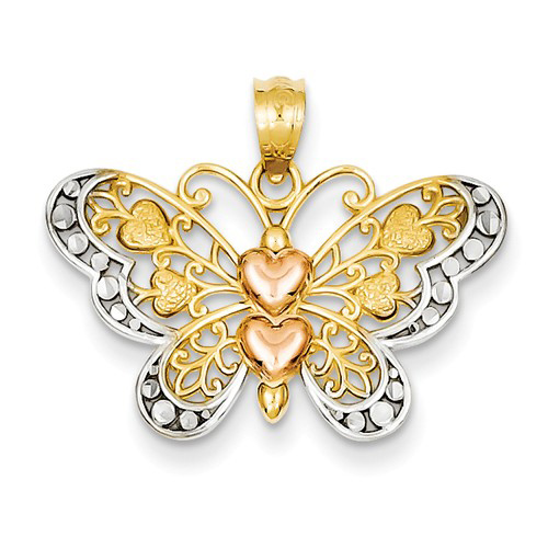 14kt Two-tone Gold 5/8in Diamond-cut Butterfly Pendant
