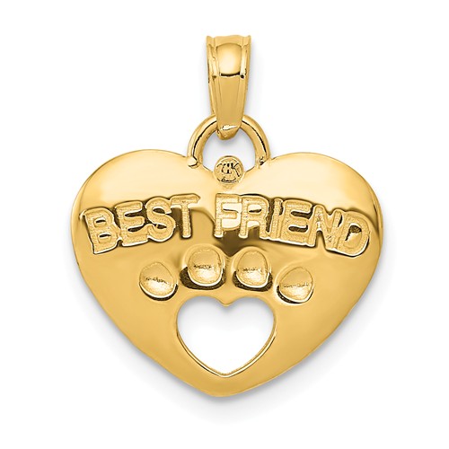 14k Yellow Gold Best Friend Paw Heart Pendant