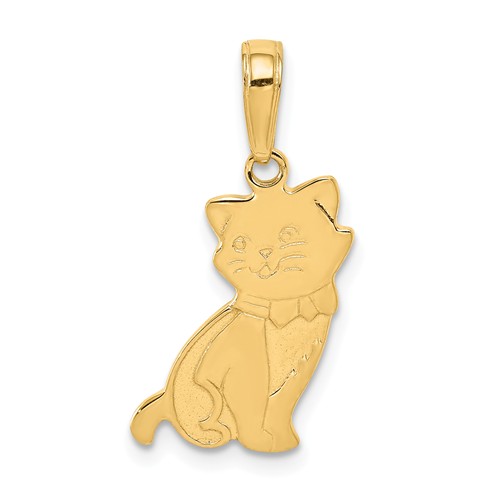 14k Yellow Gold Sitting Cat Pendant with Bow Tie