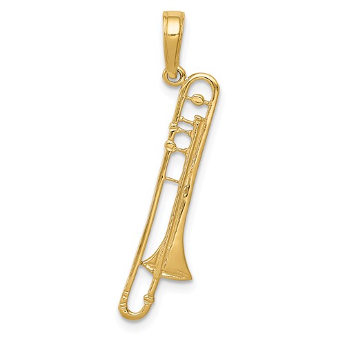 14k Yellow Gold Trombone Pendant 1in