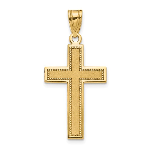 14kt Yellow Gold Satin Cross with Beaded Border 1 1/4in