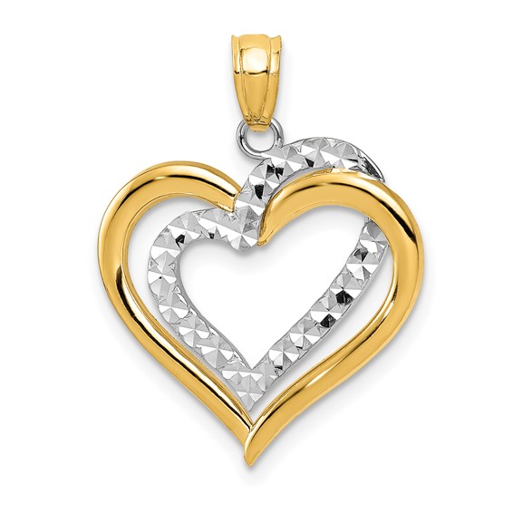 14k Two-tone Gold Intertwined Hearts Pendant 3/4in