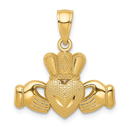 14k Yellow Gold Textured Claddagh Pendant