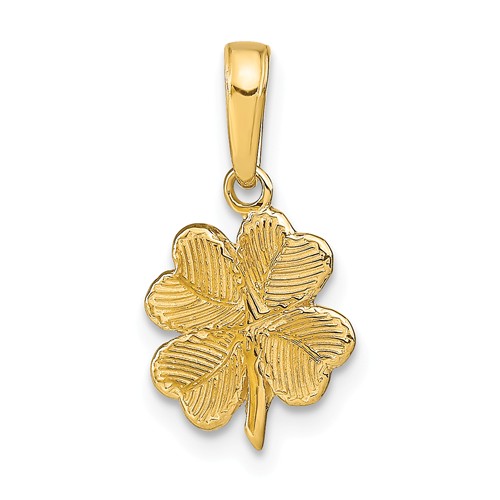 14k Yellow Gold Textured Four Leaf Clover Pendant 3/8in