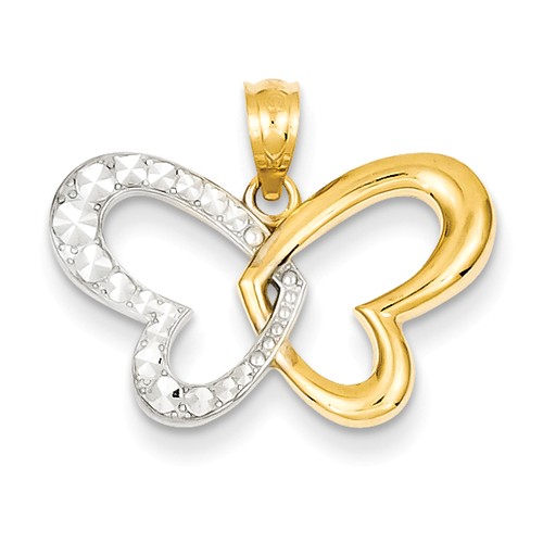 14k Yellow Gold Rhodium Butterfly Pendant 1/2in