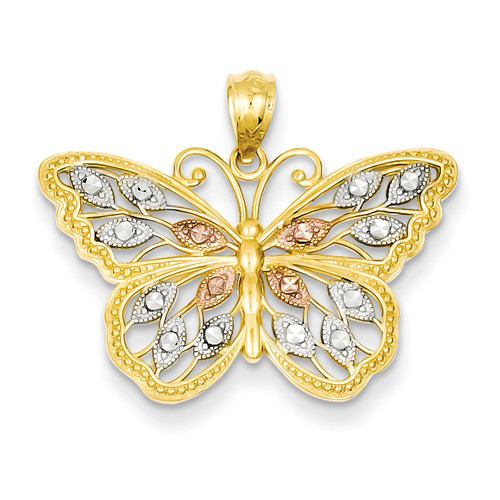 14kt Two-tone Gold 5/8in Diamond-cut Butterfly Pendant