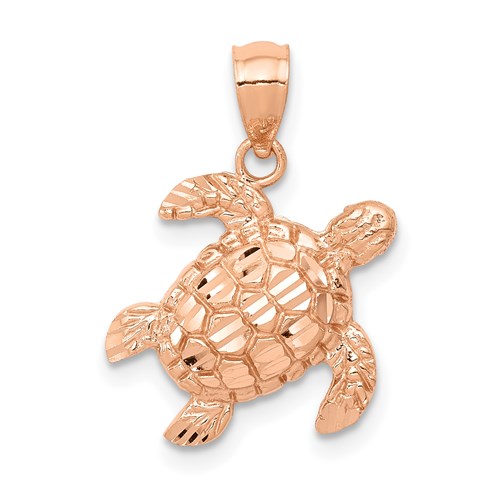 14k Rose Gold Diamond-cut Turtle Pendant 1/2in