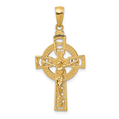 14k Yellow Gold Celtic Crucifix Pendant 1in