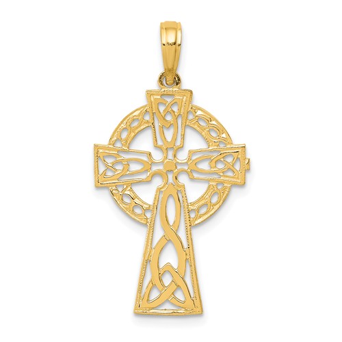 14k Yellow Gold Celtic Cross with Open Design 1in