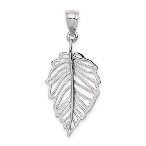 14k White Gold Polished Leaf Pendant 7/8in