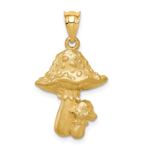 14k Yellow Gold Brushed Mushrooms Pendant 3/4in D4459 Joy Jewelers