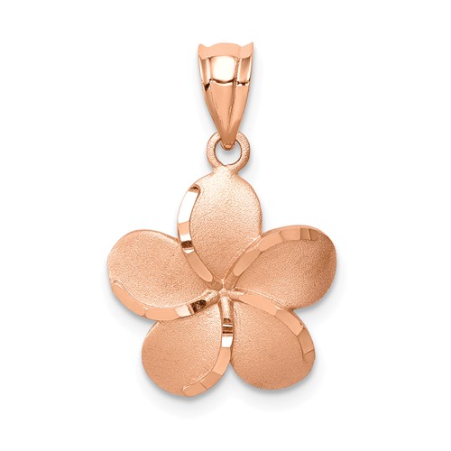 14k Rose Gold Brushed Polished Plumeria Pendant 1/2in