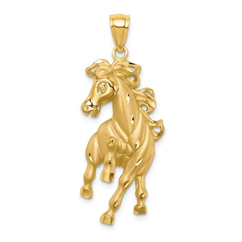 14k Yellow Gold Galloping Diamond-cut Horse Pendant 1 1/4in