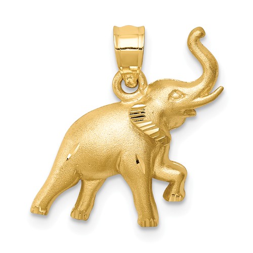 14k Yellow Gold Brushed and Diamond-cut Elephant Pendant 5/8in