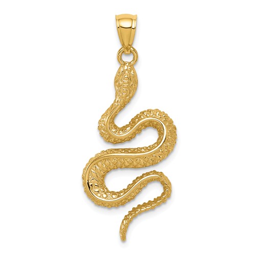 14k Yellow Gold Polished and Textured Snake Pendant 1in