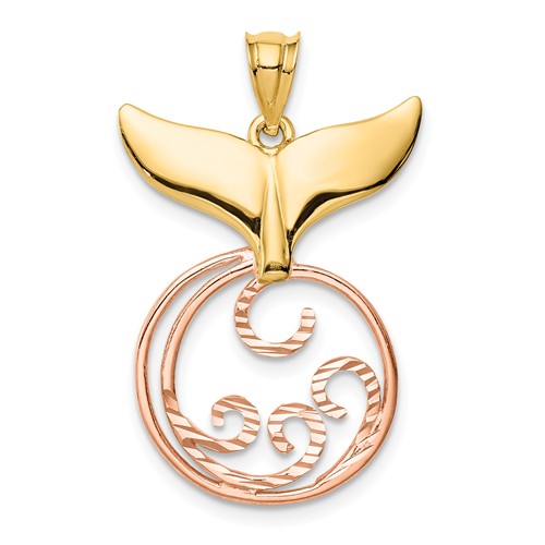 14k Yellow and Rose Gold Whale Tail Wave Pendant