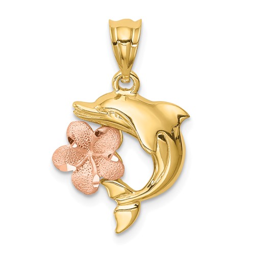14k Yellow and Rose Gold Dolphin Plumeria Pendant