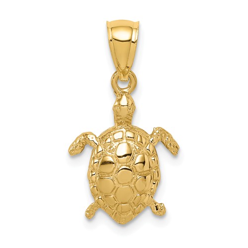 14k Yellow Gold Polished Hollow Turtle Pendant 1/2in